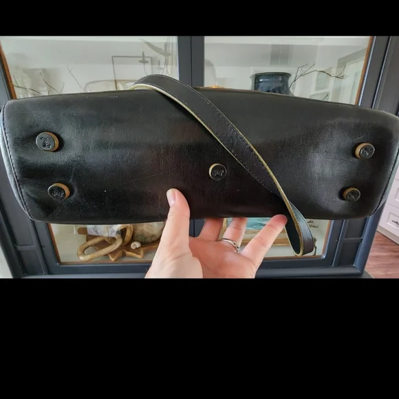 Monsac Women's Black Leather Purse Hangbag w/ Bamboo Handles - Picture 4 of 9